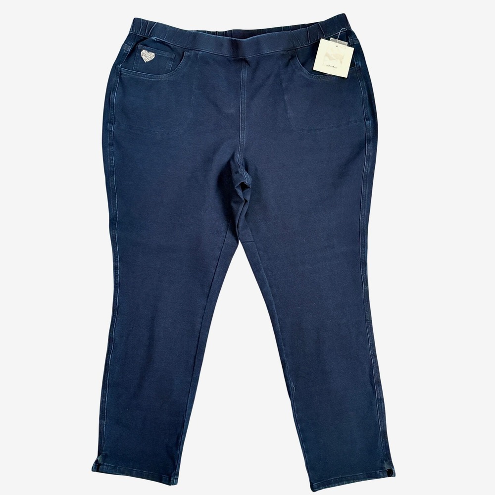 Quacker Factory 1x DreamJeannes Slim-Leg Ankle-Length Pull-On Jeans Dark Indigo